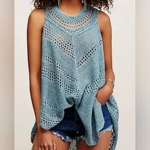 Free People  Sweater Rhiannon Teal Blue S Boho Festival Fashion Beach